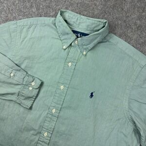 Ralph Lauren Shirt Mens 16.5 34/35 Green Striped Classic Fit Button Down Cotton
